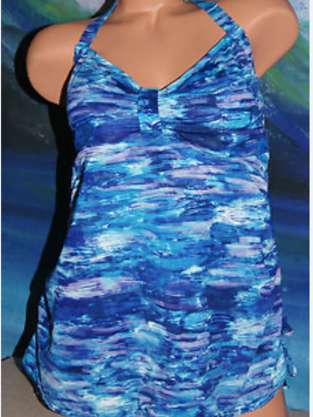 Tankini Blue Watercolor Halter Kids One-Piece Swimsuit